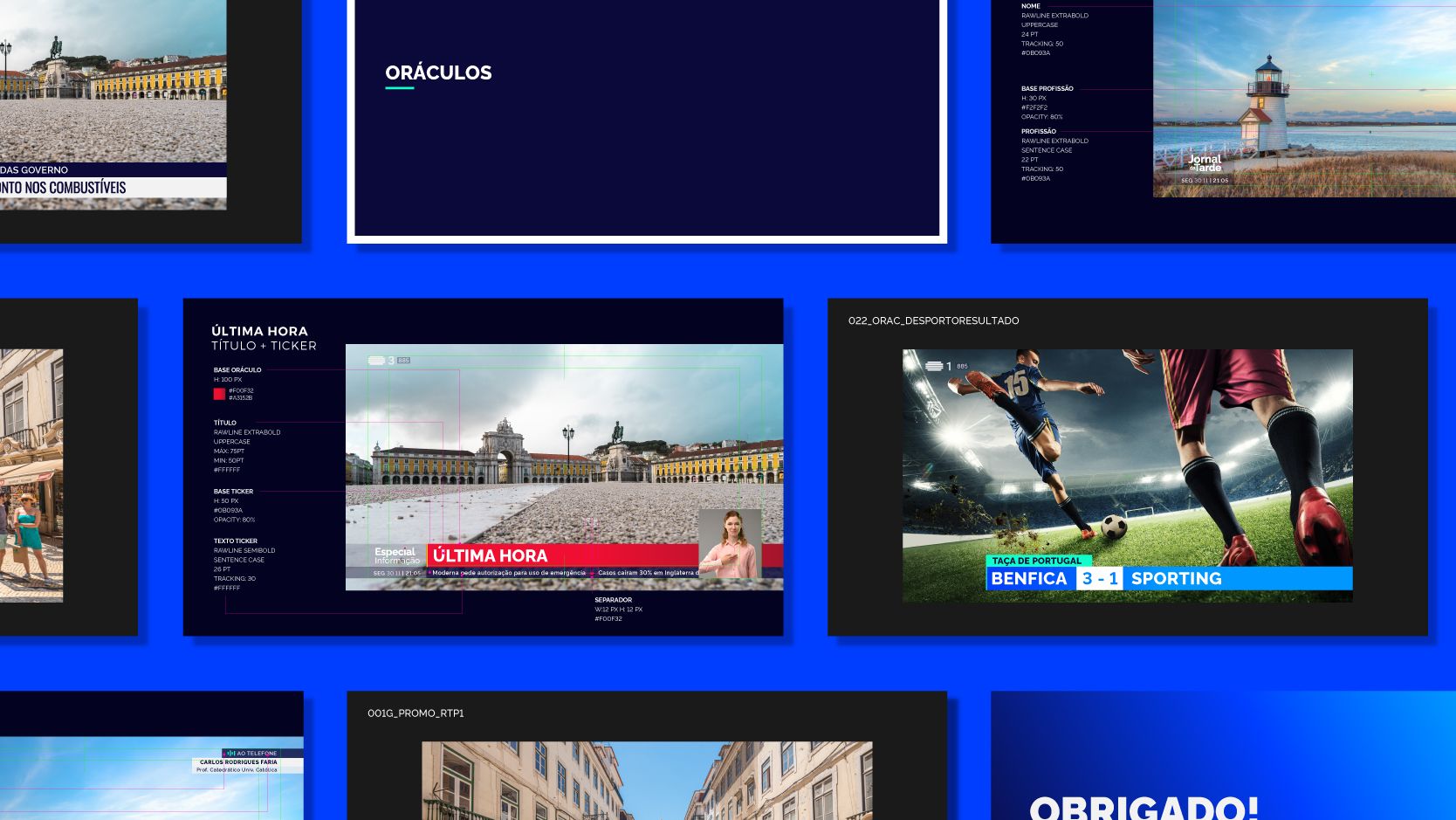 Detailed view of RTP’s broadcast design guidelines featuring typography, layout system, and on-air graphic specifications by Itsanashow Studio.