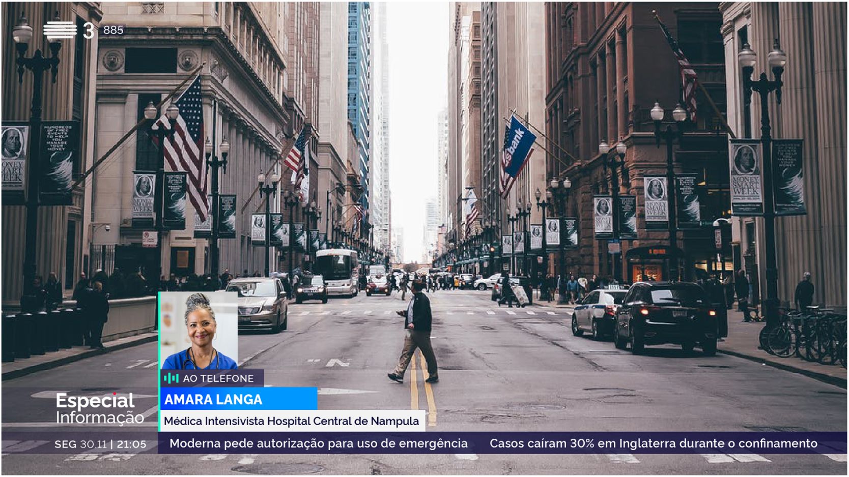 Live phone call overlay for RTP news coverage, combining correspondent identification with full-screen video and contextual lower-thirds.