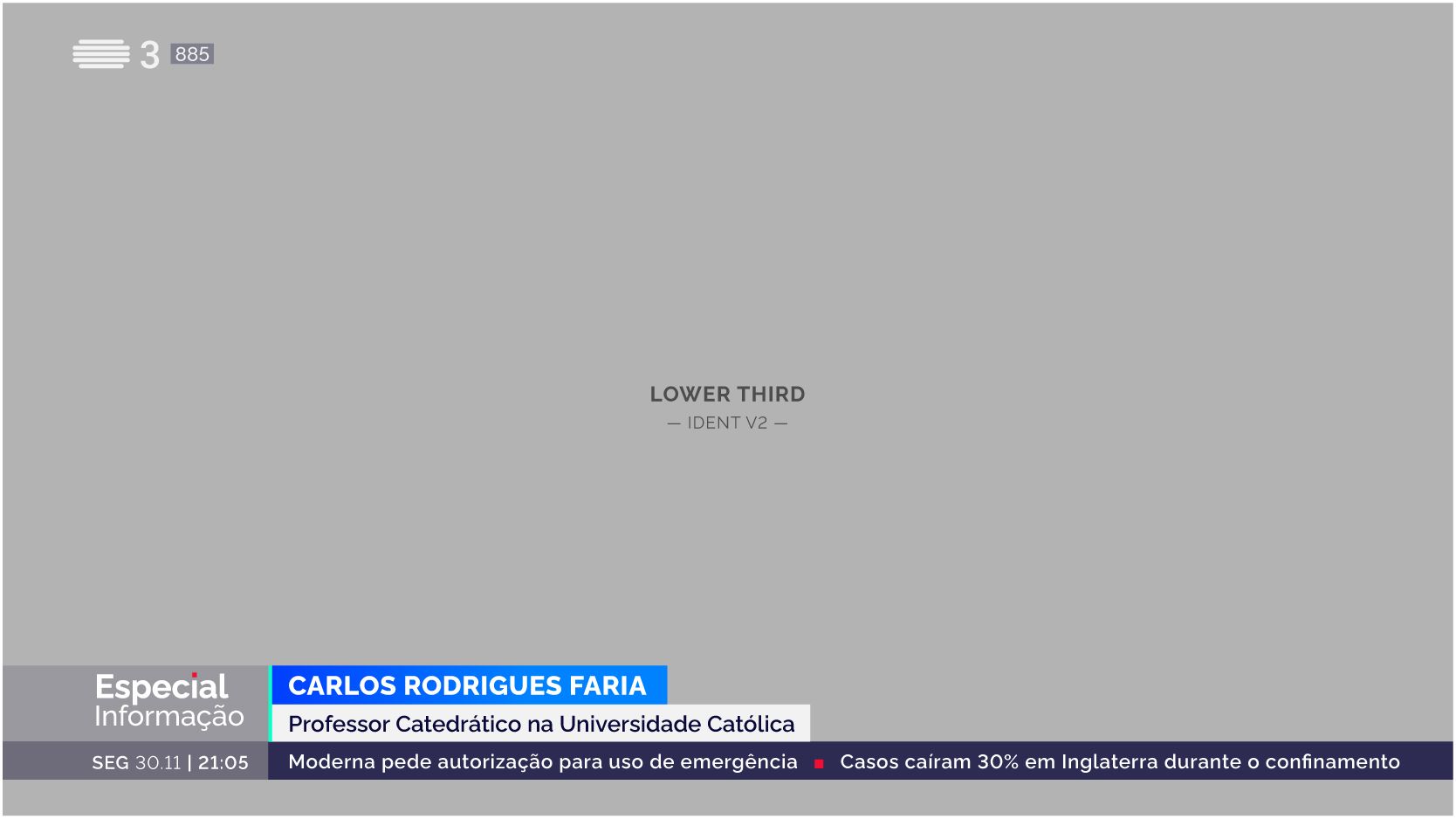 Speaker identifier lower-third for RTP, combining role, name, and motion structure aligned with the on-air branding system