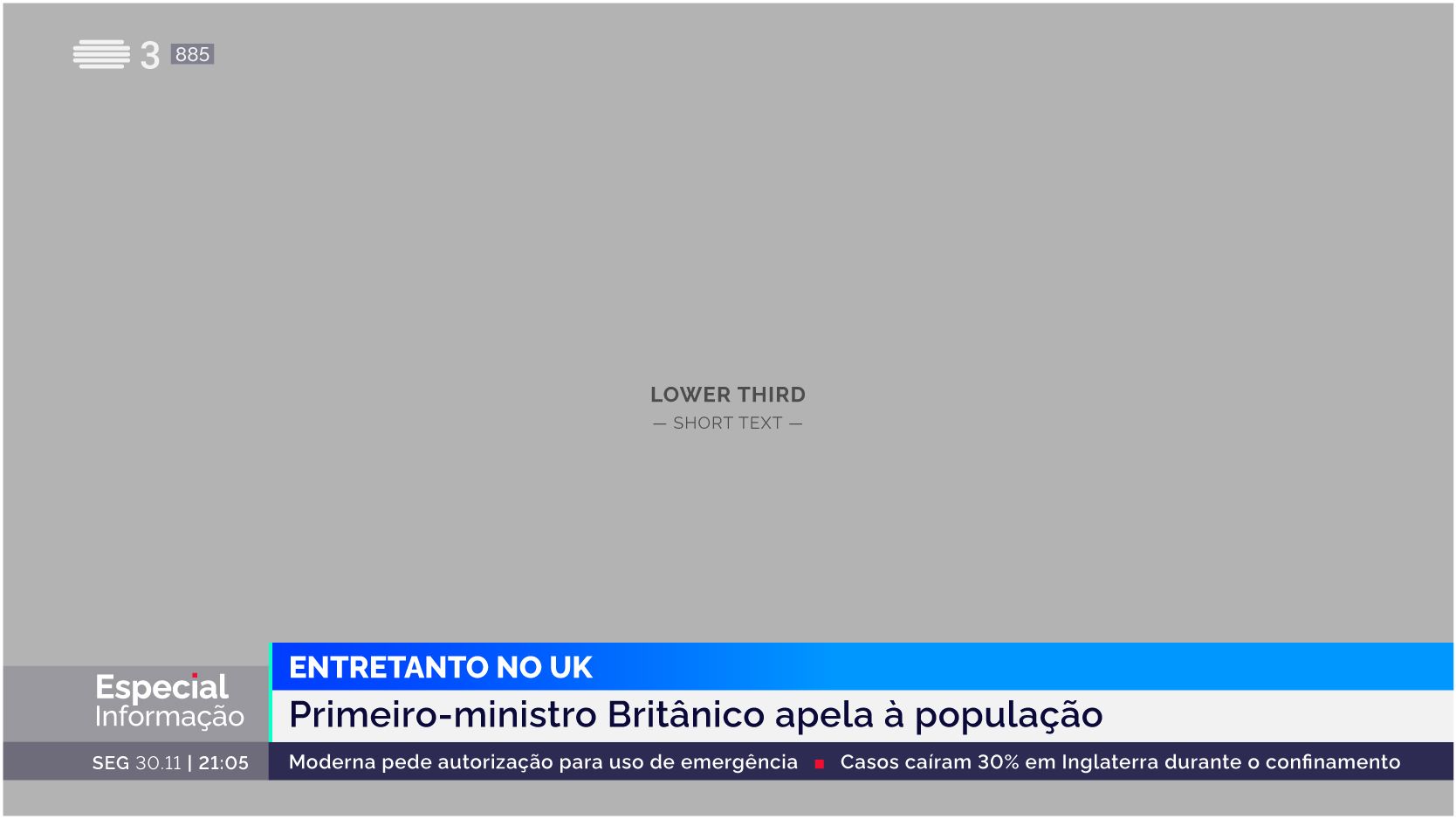 Short-form headline lower-third for RTP’s news programming, designed for brief updates within a fluid motion design language.